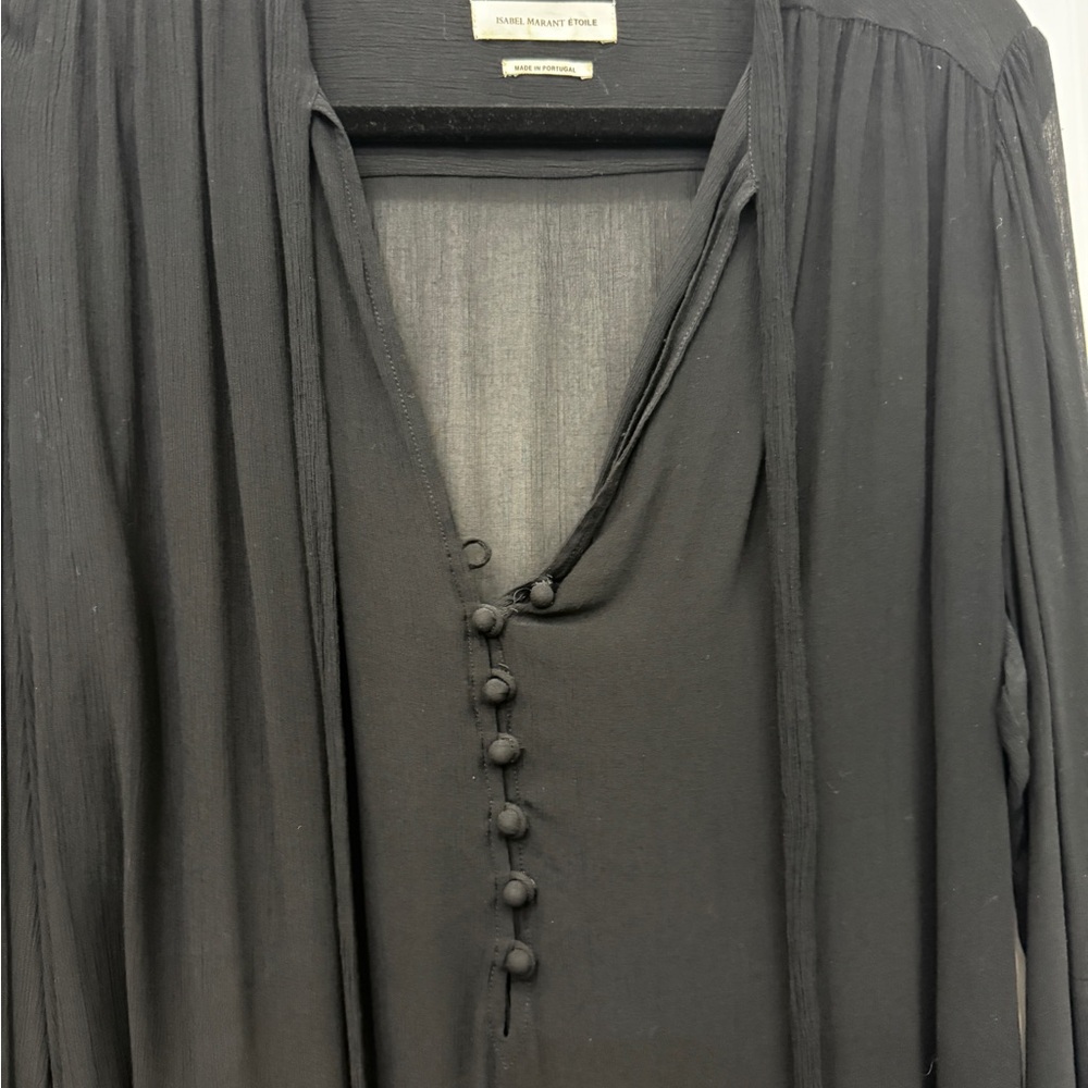 Isabel Marant Black Button-Front Sheer Blouse